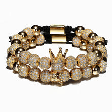 Load image into Gallery viewer, Luxury Crown Charm Men Bracelets 8mm Micro Pave CZ Round Braided Macrame Bracelet Pulseira Feminina Handmade Jewelry Women Gift