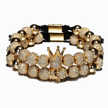 Load image into Gallery viewer, Luxury Crown Charm Men Bracelets 8mm Micro Pave CZ Round Braided Macrame Bracelet Pulseira Feminina Handmade Jewelry Women Gift